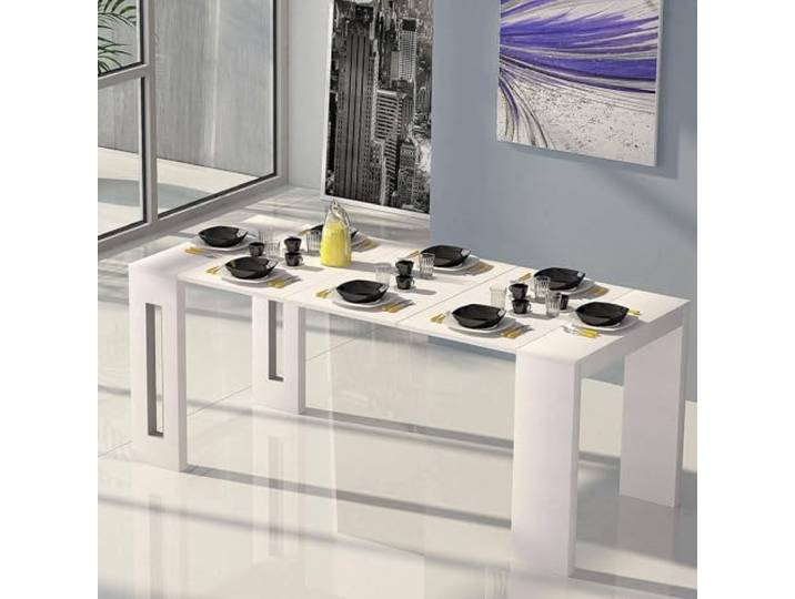 Dmora - Console extensible Glicine\, Table à manger extensible\, Console polyvalente avec rallonges\, 100% Made in Italy\, 186x80h76 cm\, Blanc
