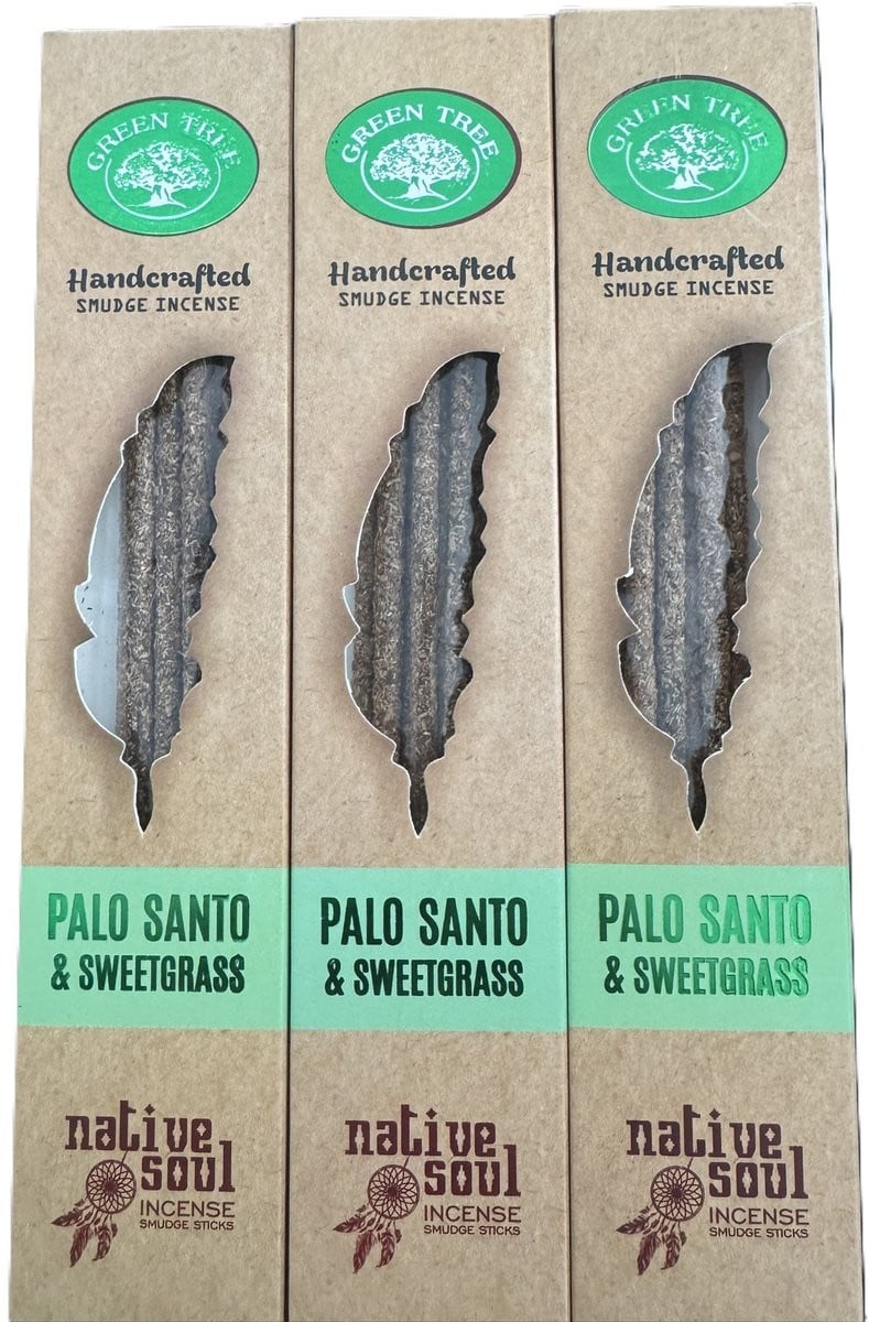 Native Soul Palo Santo en Sweetgrass Smudge Wierook Green Tree - 3 stuks