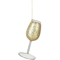 Mica Decorations Christbaumschmuck Glas 12cm Sektglas mit goldenem Glitzer zum Aufhängen - Weihnachtsbaum Anhänger Weihnachten Weihnachtsbaumschmuck Transparent