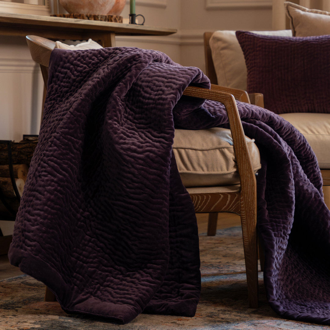 Voyage Maison Haze Quilted Throw Blanket Purple 140cm W X 220cm L