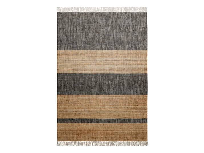Tapis plat tissé main à franges rayé anthracite et brun 160x230