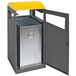 PROREGAL Abfallbehälter für Außenbereiche mit verzinktem Innenbehälter, 90L, HxBxT 106x45x45cm, Brandschutzklasse A1, Anthrazitgrau/Signalgelb