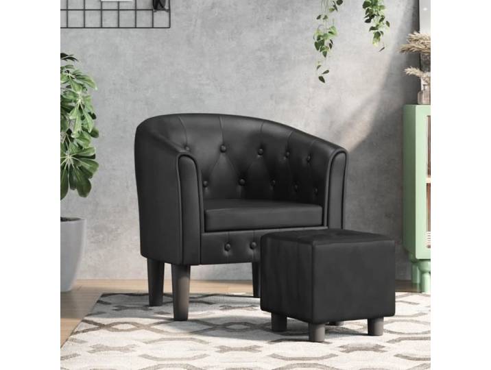 Fauteuil cabriolet avec repose-pied noir similicuir 356463