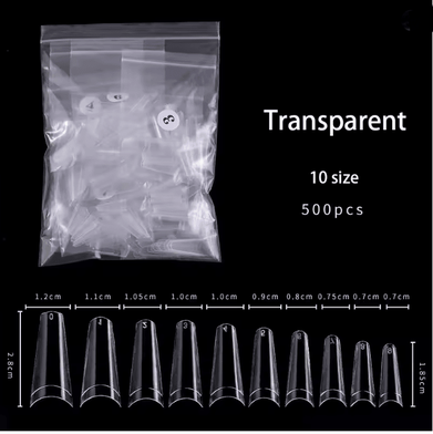 Inspire Essentials French Coffin False Nail Tips Set 500 Piece Natural Transparent Acrylic Tips transparent