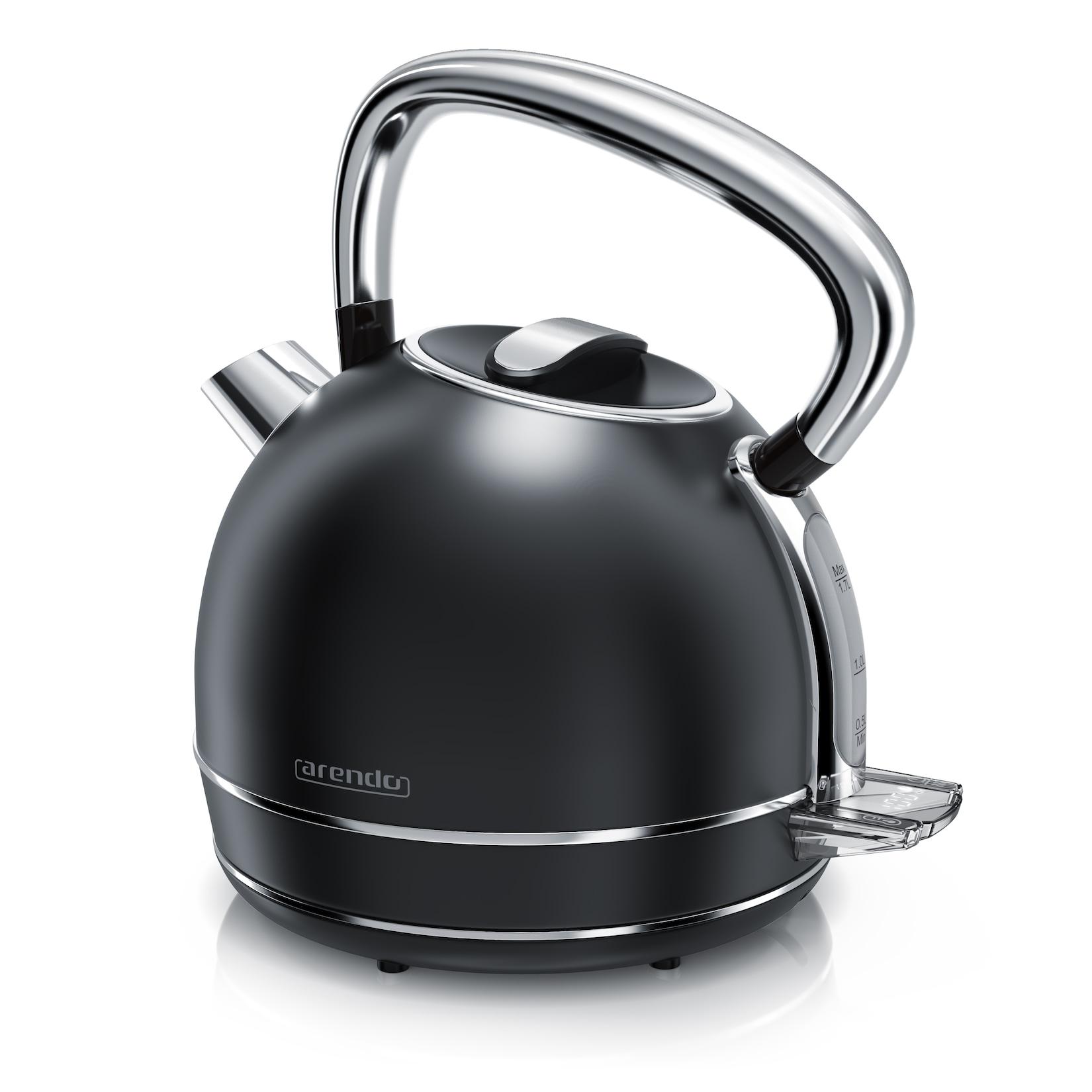 Arendo Wasserkocher mit Temperatureinstellung, 1,7 l, 2200 W, Edelstahl Retro Style Vintage, Überhitzung & Trockenkochschutz, schwarz