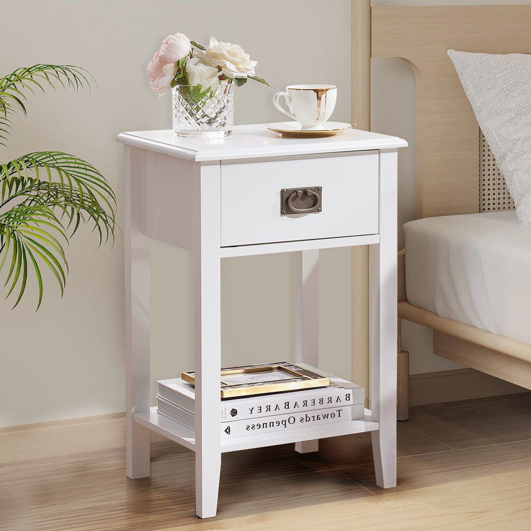 Marlow Home Co. Alexin Bedside Table With 1 Drawers Nightstand Bedside Cabinet Storage Uint Black/White White 60cm H X 40cm W X 30cm D