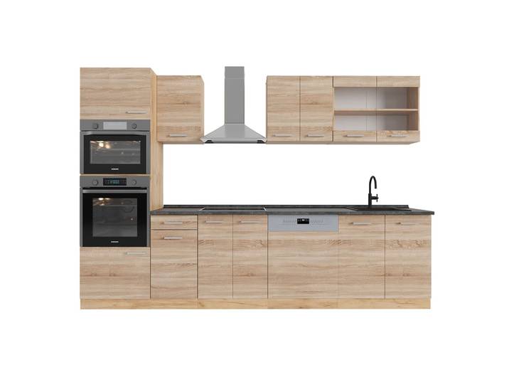 Cuisine avec armoire haute pt anthracite sonoma 300x81,6cm