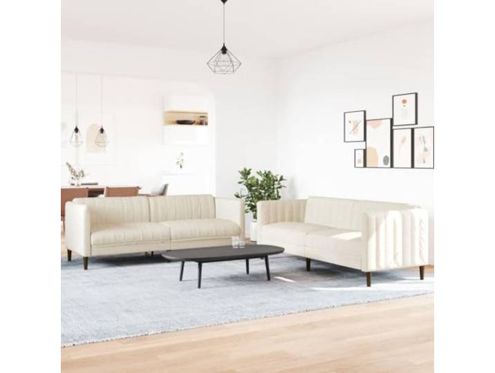 KTHLBRH Sofa-Set, 2-teilig, cremefarben aus Stoff Leinen und Baumwolle, Füllung aus Schaumstoff, maximale Belastung 110 kg, modernes Design