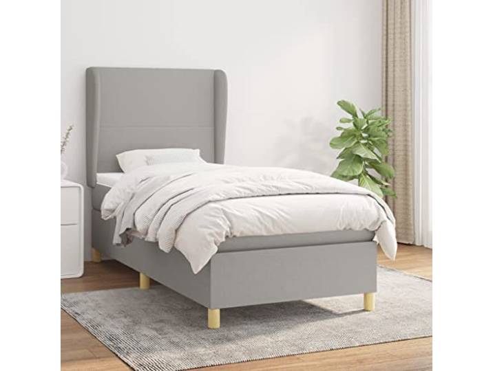 Strapazierfähiger Stoff atmungsaktiv Boxspringbett verstellbares Kopfteil Boxspringbett mit Matratze Hellgrau 100x200 cm Stoff Bett mit Kopfteil Taschenfederkern Topper Komfort Schlafzimmer