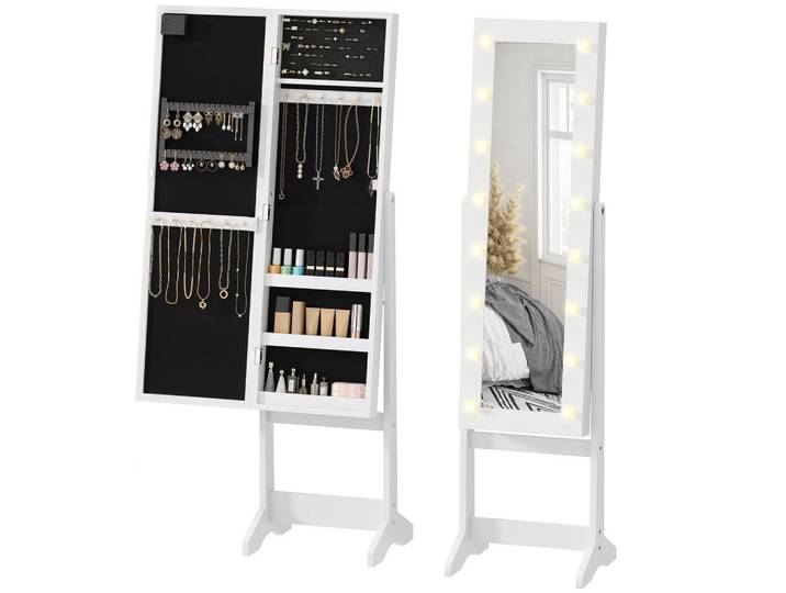 ComfortXL Standspiegel De-18884 16 LEDs Weiß, 36x136x30 cm, Spiegel, Standspiegel
