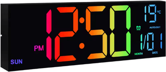 Uplift Curations 16 Inch RGB Large Digital Wall Clock With Remote, Temperature Display & Alarm black