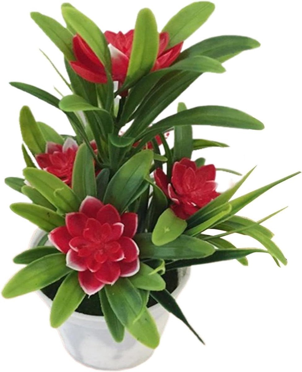 Kleine kunstplant in rode pot voor binnen decoratie, Hoogte: 20 cm