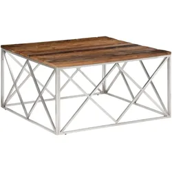 vidaXL Couchtisch Silbern Edelstahl und Massivholz