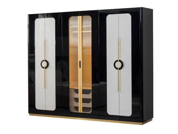 JVmoebel Kleiderschrank Kleiderschrank Schwarz Mitteltür Glas Modern Elegant Stauraum Design (1-tlg)