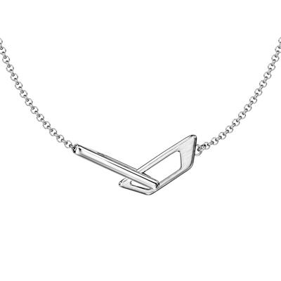 Kette mit Anhänger DIESEL "D Logo", silber (edelstahlfarben), Halsketten, Damen, Edelstahl, L: 45 B: 2mm, B:2mm