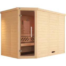 Weka Premium Massivholz-Elementsauna Kemi Eck 2 Ganzglastür, 7,5 kW Saunaofen OS inkl. Steuerung