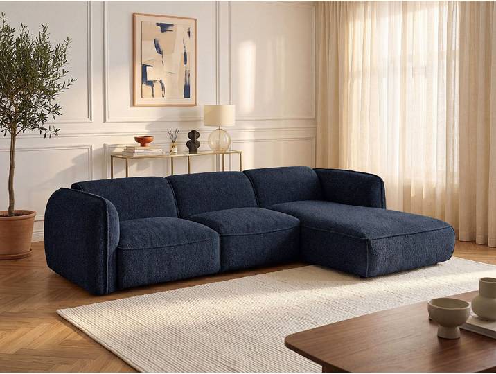 Ecksofa - Ecke Rechts - aus Chenille-Stoff in Marineblau von Maison Céphy CAMILIO
