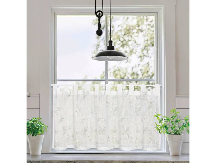 Scheibengardine GERSTER Galina Gr. 1, grün (grün, sanftes weiß), B:150cm H:50cm, Voile, Baumwolle, Gardinen, Scheibengardine, SB-Schlaufenbistro Galina Bio BW