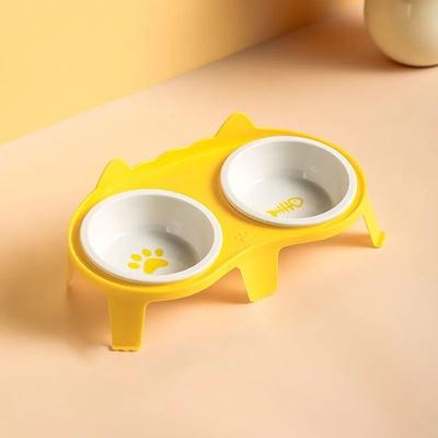 Uplift Treasures Elevated Double Ceramic Cat Bowl Set yellow