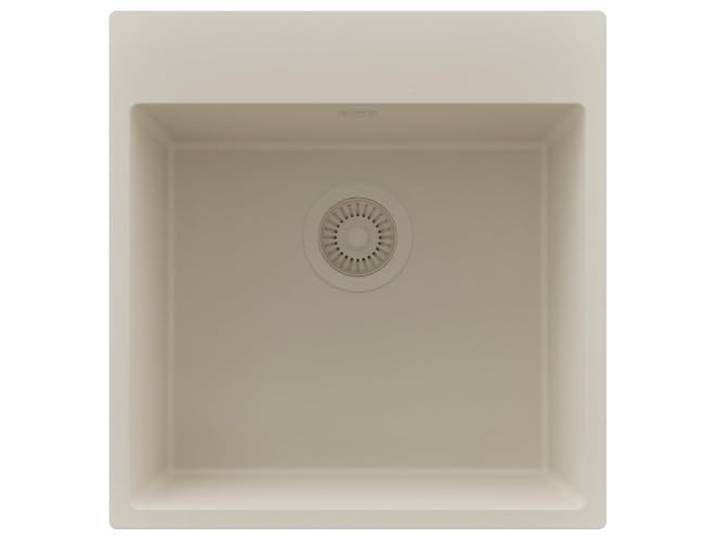 PRIMAGRAN Spülbecken ab 50er Unterschrank + Ablauf-Set, 48x50cm Set: Ablauf-Set (Siphon, Ablaufgarnitur, Überlauf) + Granitspüle 1 Becken - Riga, Alles Beige