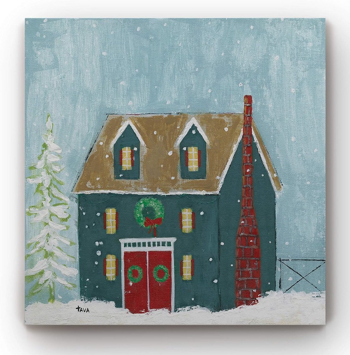 Ingelijste Canvas Wanddecoratie Kerstmis - Kunstwerk Vakantiehuisje
