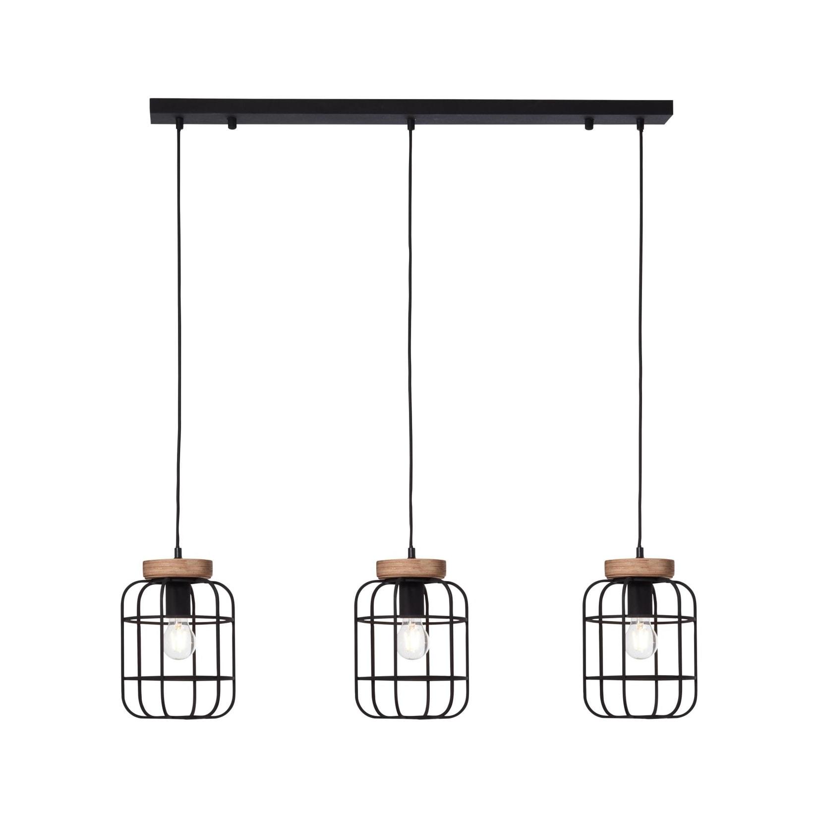 BRILLIANT Lampe, Gwen Pendelleuchte 3flg Balken antik holz/schwarz korund, Metall/Holz, 3x A60, E27, 40W,Normallampen (nicht enthalten)