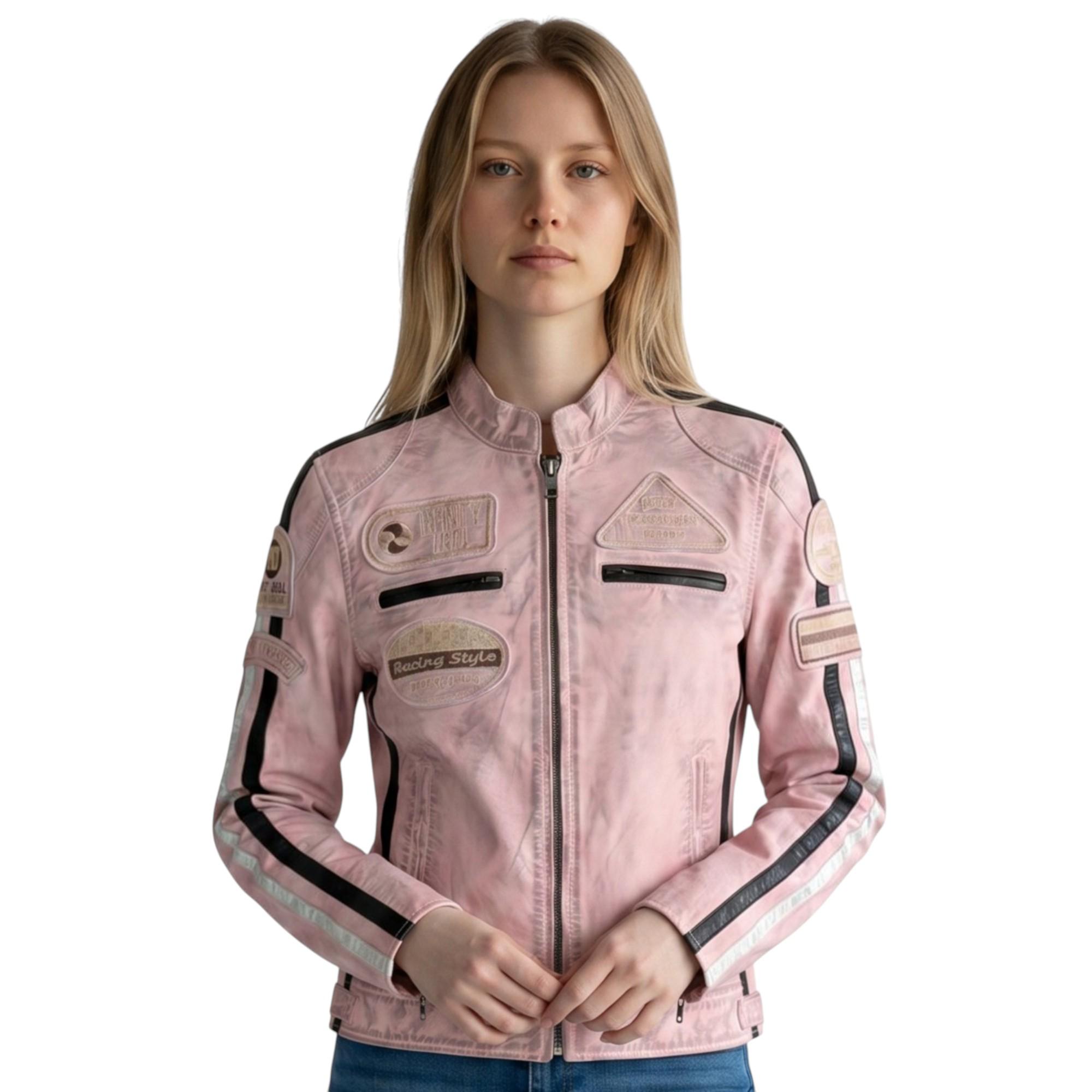 Damen-Biker-Rennabzeichen Pink Lederjacke-Incheon