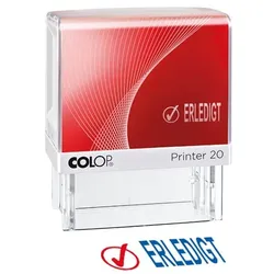 Colop Selbstfärbender Textstempel »Printer 20/L Erledigt« mit Symbol blau, 5.8x7x3 cm
