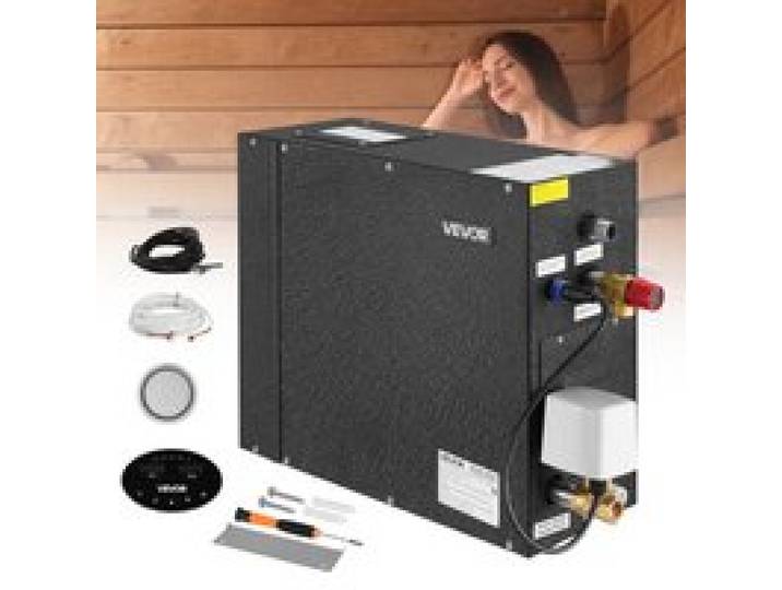 VEVOR Dampfgenerator, 7,5 kW Dampferzeuger, Dampfduschsystem mit Steuerung für Sauna, Bad, Spa, kommerzielles automatisches Ablaufset mit Überhitzungs-, Trockenlauf- & Überdruckschutz, Schwarz