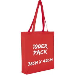 Texxilla Baumwolltasche Mehrpack mit zwei langen Henkeln, Boden- und Seitenfalte, Rot, rot