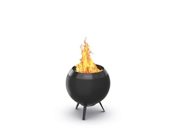 höfats - Moon 45 All Black Feuerschale mit niedrigem Fuß - emaillierter, raucharmer, schwarzer Feuerkorb mit Holzvergaser-Technologie, zweistufigen Verbrennungsprozess - Feuerstelle mit ⌀ 45 cm