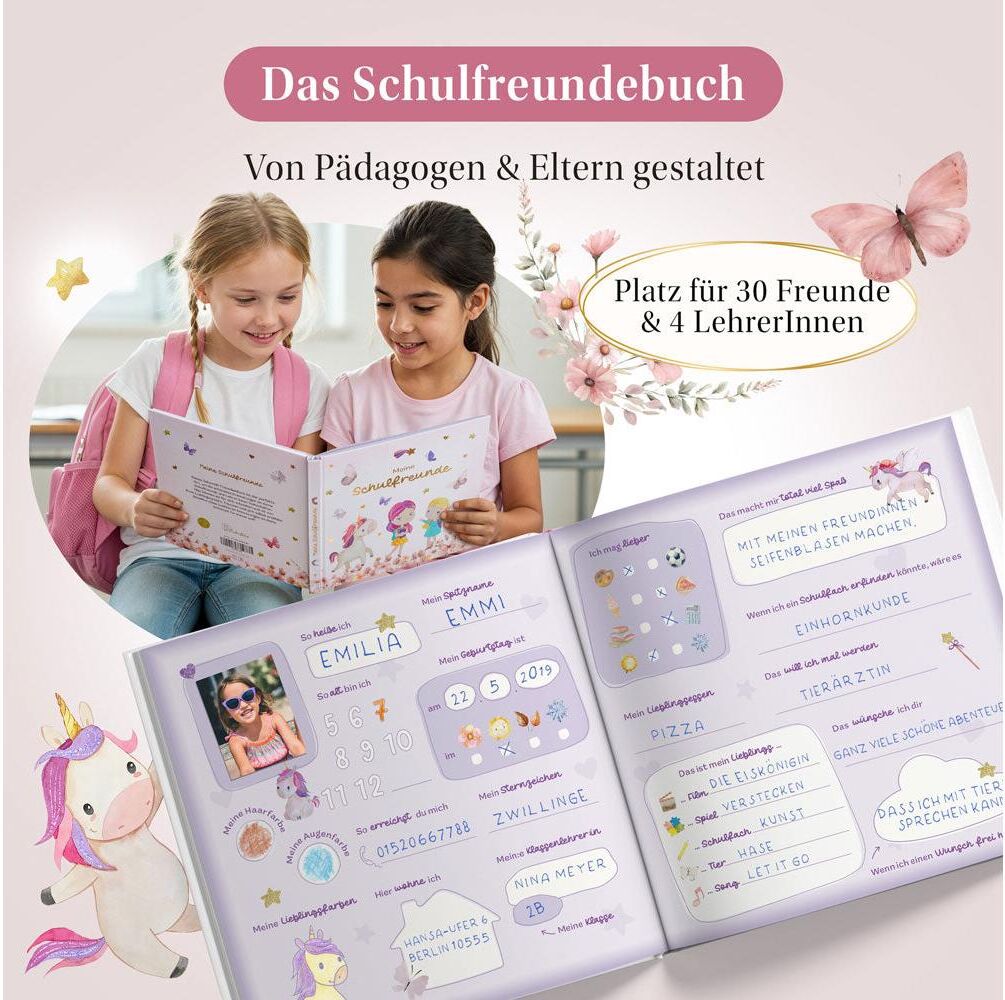 Tagebuch "Eulentaler Einhorn, 21 x 21 cm", rosa, Notizbücher, Tagebuch, Erinnerungsbuch für die Schulzeit rosa Einheitsgröße