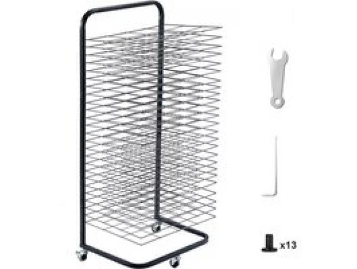VEVOR Sèche-dessins sur Roulettes, Séchoir à Dessins 25 Étagères Amovibles, Support de Séchage d'Œuvre d’Art 432x330x1000 mm, en Acier au Carbone, pour Salle de Classe, Studios d'Art, Écoles, Noir