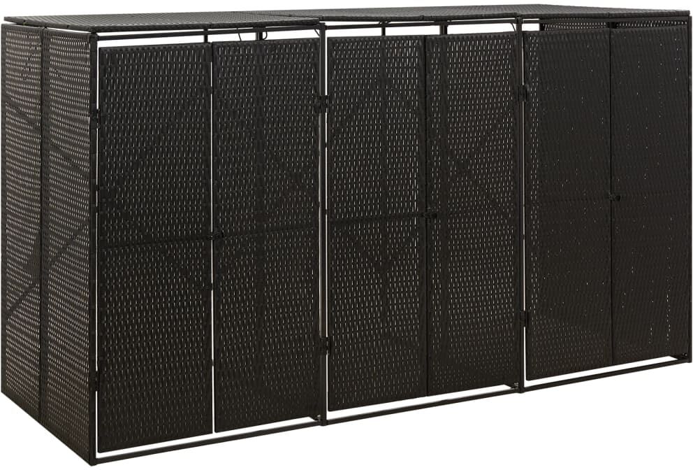 vidaXL Cobertizo para 3 contenedores de basura ratán PE 207x80x117 cm Negro