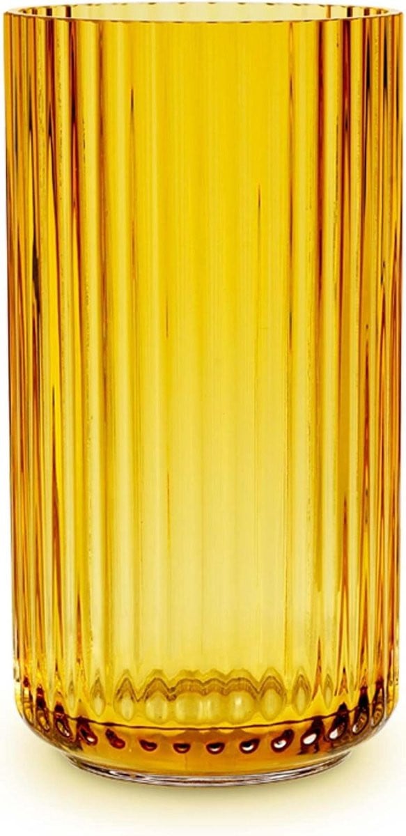 Mondgeblazen glazen vaas in amber - Hoogte: 31 cm