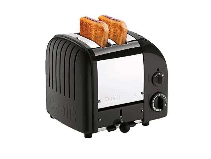 Dualit NEWGEN Premium Toaster 2 Scheiben Schwarz Metall, handgefertigt Toaster Retro mit ProHeat®-Heizelementen, gleichmäßige Bräune, mechanischer Timer, manueller Hebel, Edelstahlgehäuse