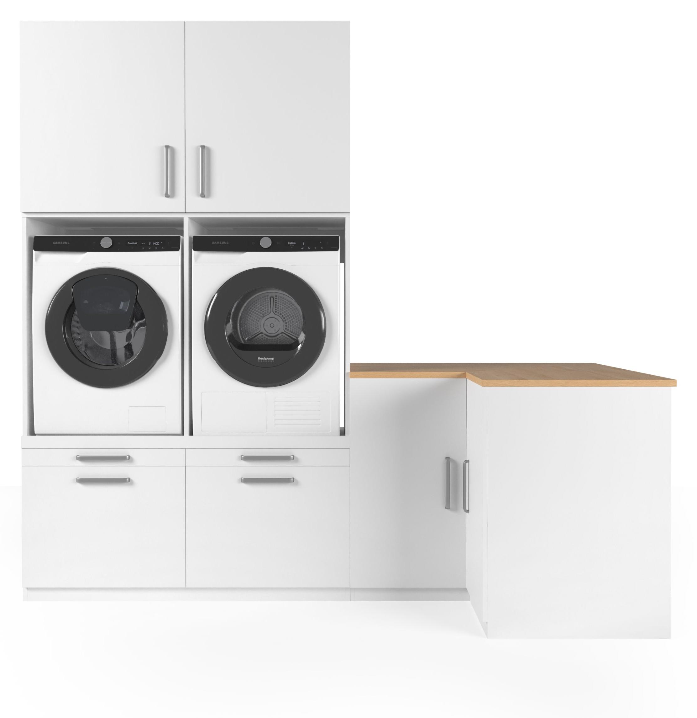 Wasophoogte Waschmaschinen-Schrank Marrakech - Unterbau für Waschmaschine - Waschmaschinen-Plattform - 700(T) * 2480(B) * 2350(H) mm - Weiß