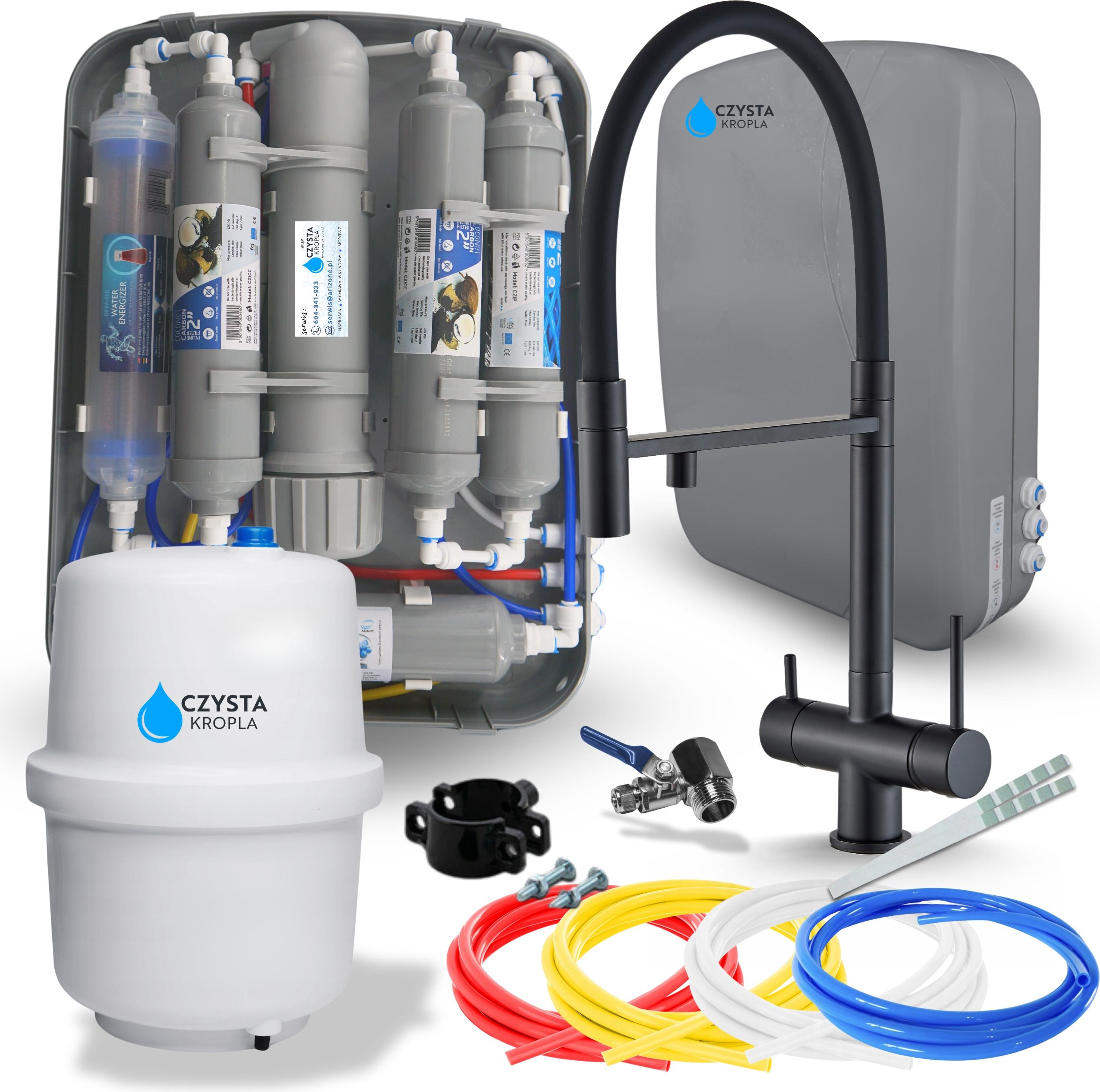 Wasserfilter Set RO7 Slim mit 3-Wege Küchenarmatur HighFlex Schwarz matt, 7-stufige Filtration, Mineralisierung