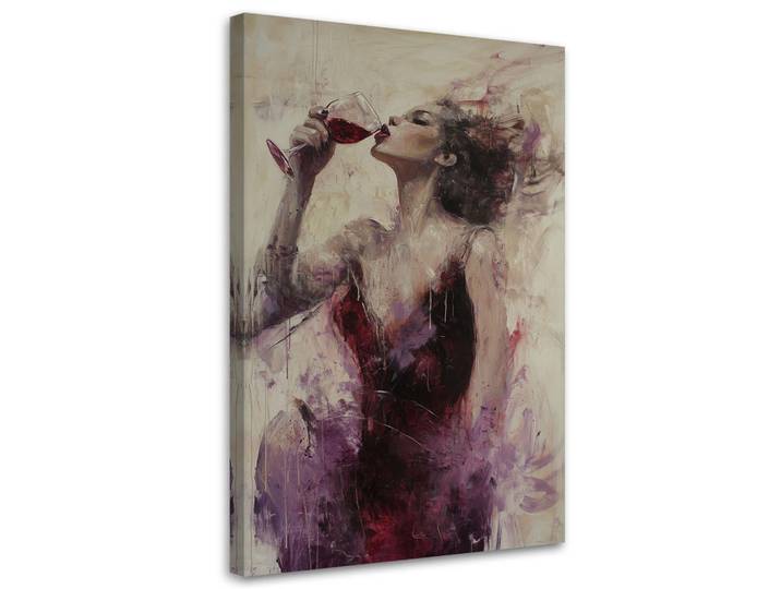 Feeby Wandbild frau trinkt rotwein abstraktes beige, Lila, Person/Charakter, Rechteckig, 60x90 cm, Bilder & Rahmen, Bilder, Leinwandbilder
