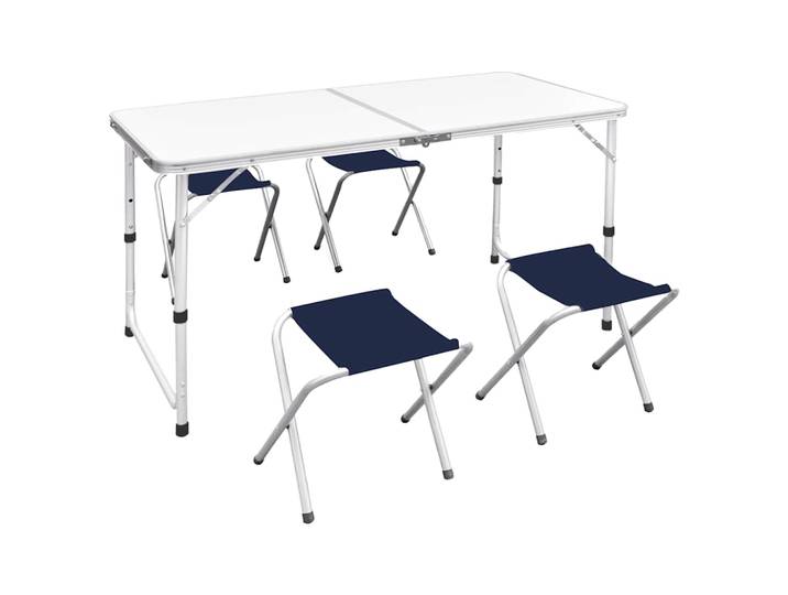 Table de camping pliante et ensemble de 4 tabourets, 120x60 cm, portable, hauteur réglable, légère, pour camping, barbecue, balcon