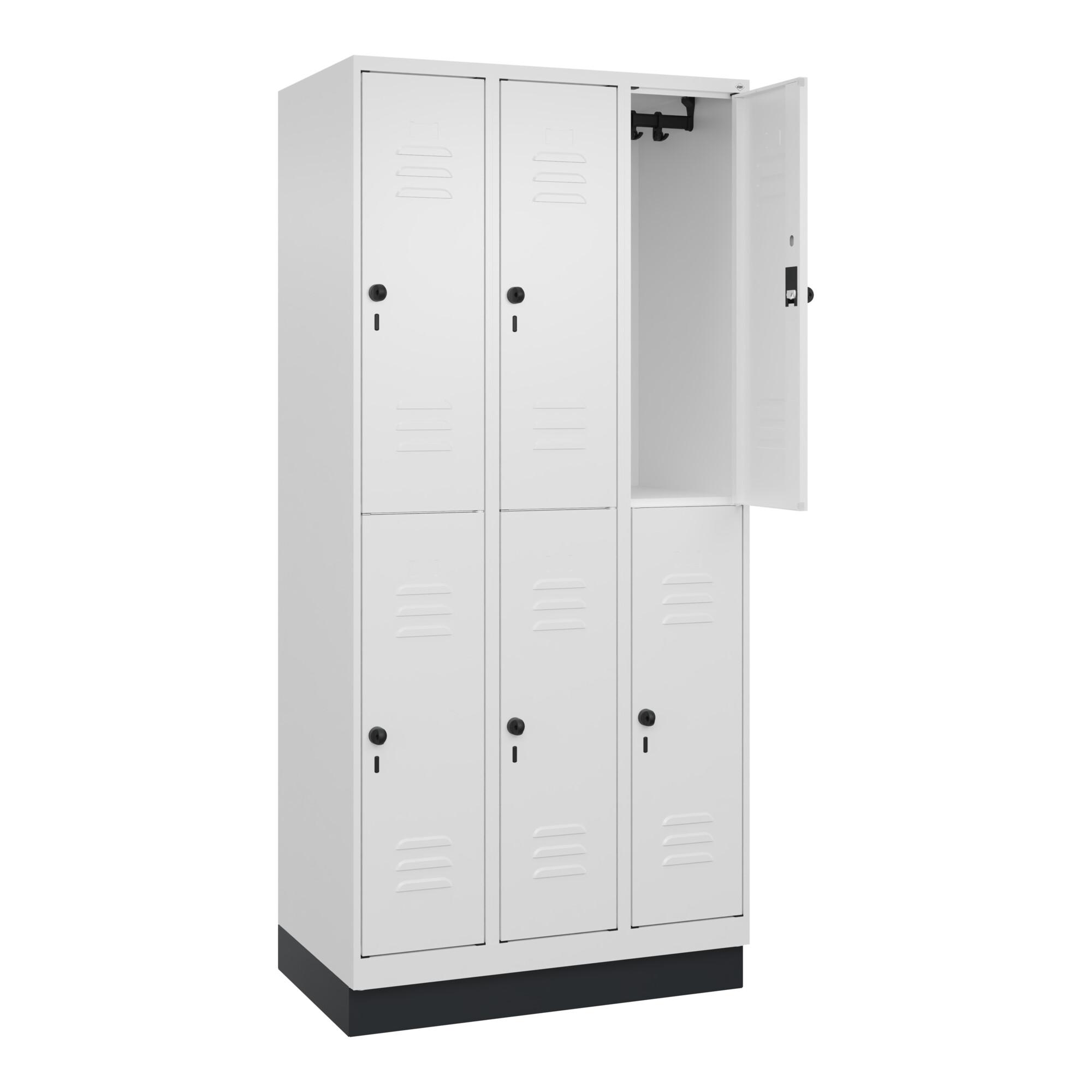 C+P Doppelstock-Spind Classic PLUS, Sockel, 3 Abteile, 1950x900x500mm, 9016/9016 Front RAL 9016 Verkehrsweiß ; C + P Möbelsysteme (080320-30|S10014)