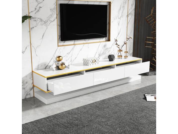 Stärkes Material 200 * 40 * 40cm Armoire à télévision Lowboard avec 3 tiroirs haut-brillant TV-Stand Livingzimmerschrank mit gr