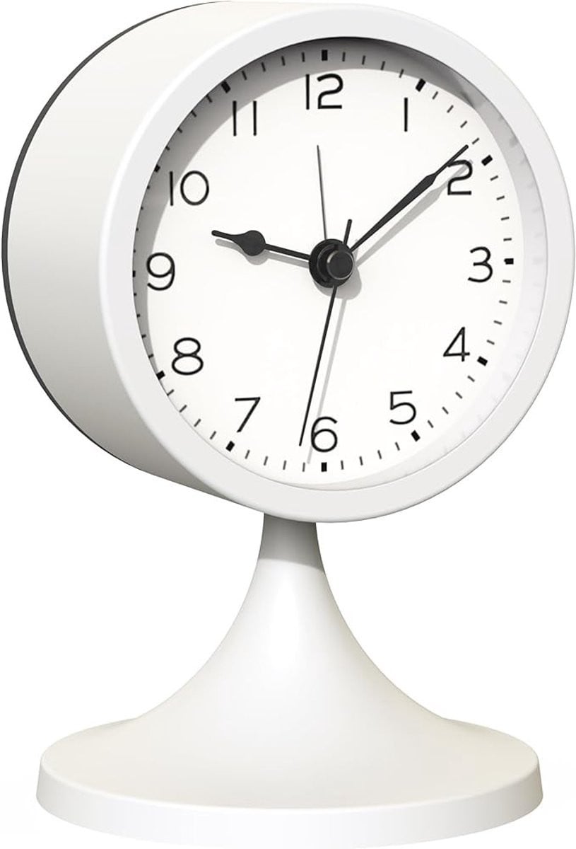 Retro Analoge Tafelwekker in Metaal - Wit