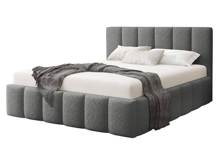 MIRJAN24 Polsterbett Lunaro Boucle, Doppelbett mit Bettkasten für die Bettwäsche, Leistenlattenrost aus Laubholz (Farbe: Lambi 12, Größe: 140x200 cm)