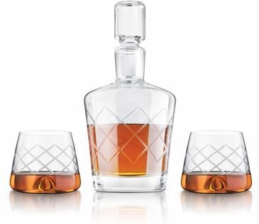 Final Touch 4 Piece Lead Free Crystal Whiskey Decanter Set - Decanter: 35 oz and Glasses: 13.5 oz