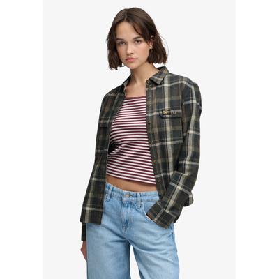 Karobluse SUPERDRY "LUMBERJACK CHECK FLANNEL SHIRT", Damen, Gr. S, grün (khaki, grau check), Blusen Karobluse, Baumwolle, regular fit