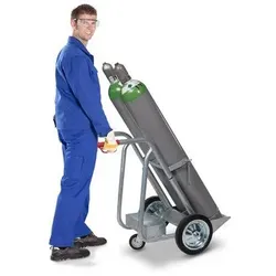 Gasflaschenwagen aus Stahl, für 2 Gasflaschen mit max. Ø: 250 mm, mit Stützrad, Vollgummibereifung