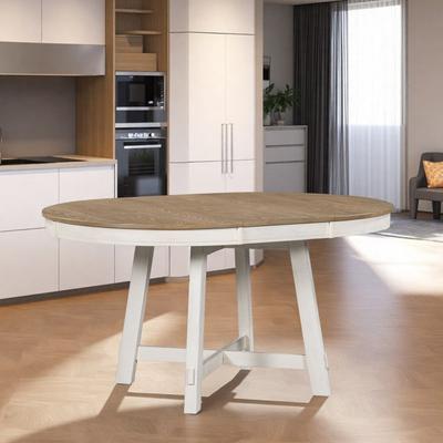 ZWYO HOSIMU "42-58"" Farmhouse Round Extendable Dining Table, Natural & Antique White Kitchen Table with X-Base for 6"