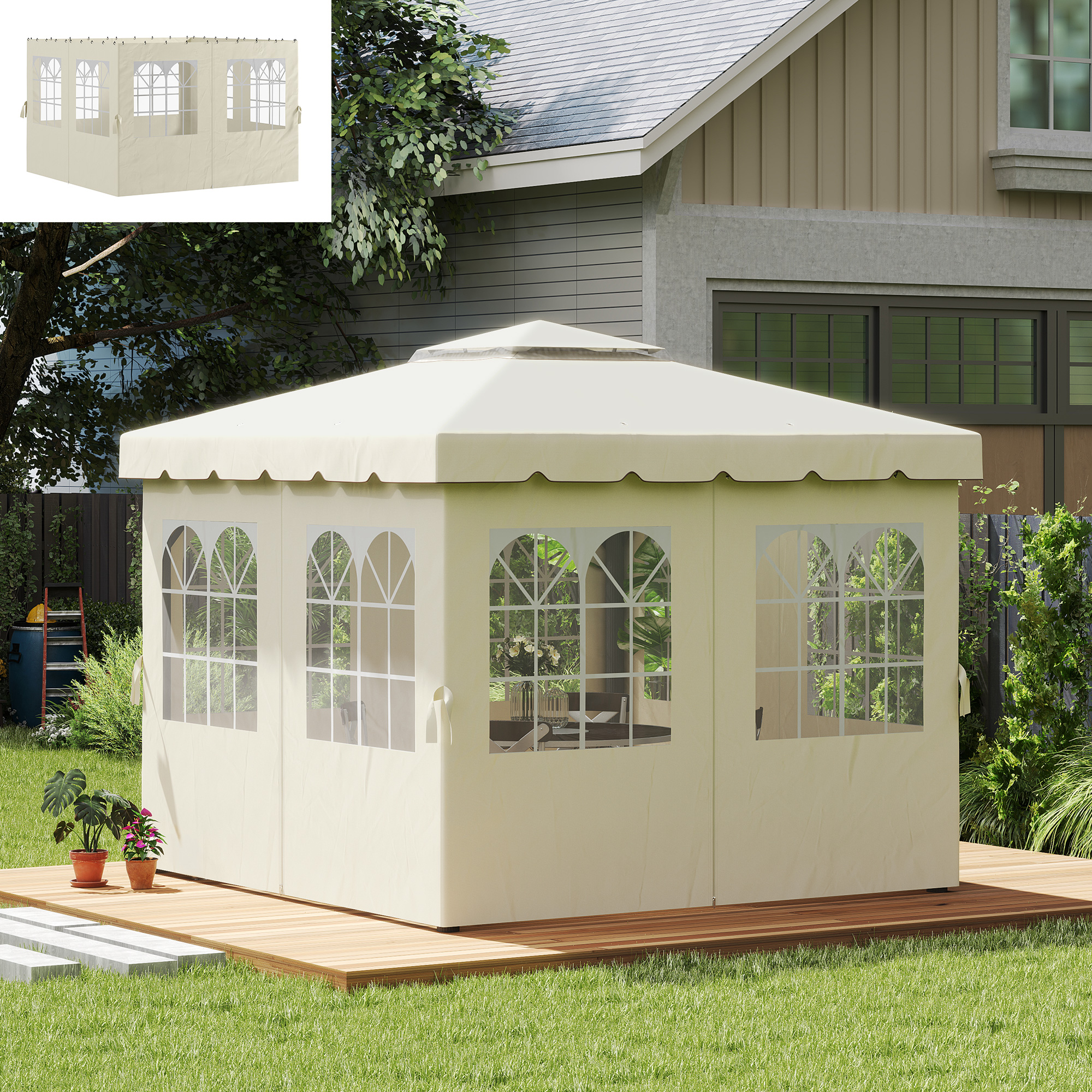 Outsunny Pannelli laterali per gazebo, 4 pannelli laterali per gazebo da giardino, con cerniera, gazebo 3 x 4 m, bianco crema   Aosom Italy
