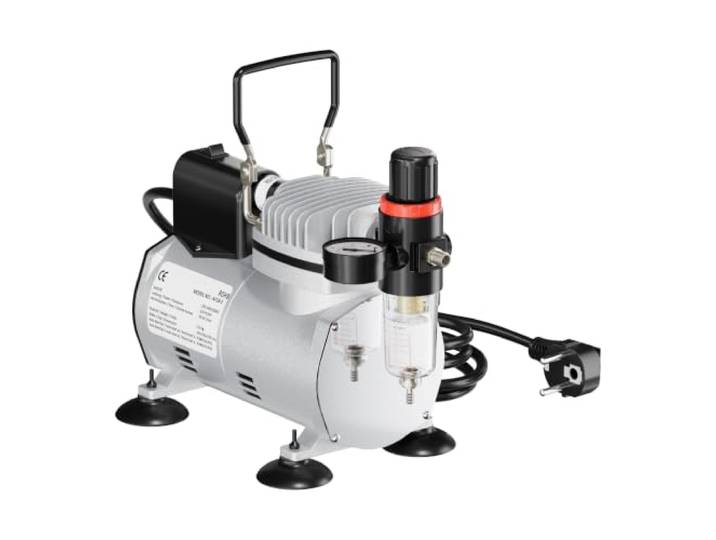 Wiltec Compresseur à membrane Aérographe Airbrush AF18-2 – Monocylindrique – 4 bar – Diaphragme – Sans huile – Système coupure automatique et Manomètre – Aérographie\, modélisme\, manucure\, tatouage
